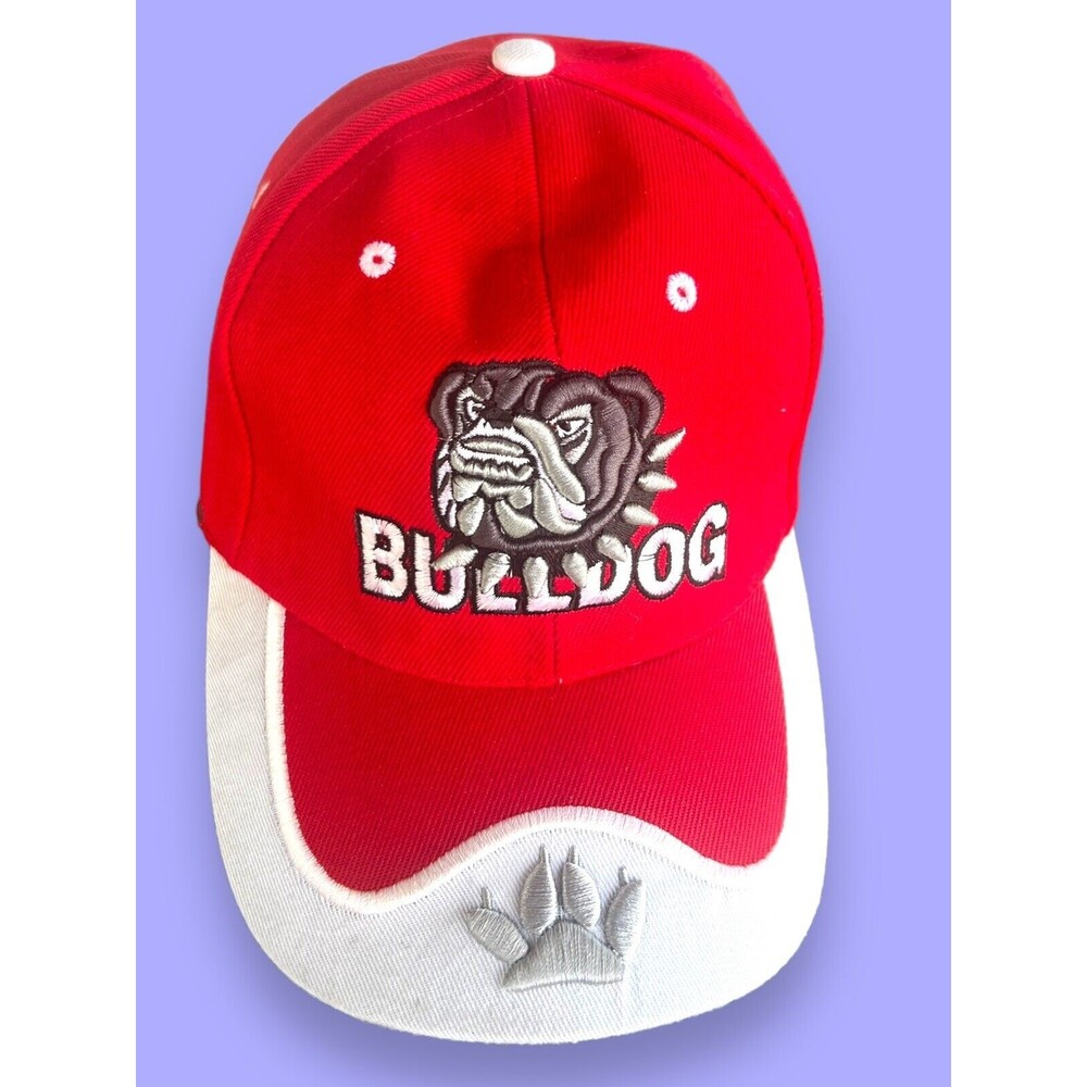 Bulldog British Mastif Hat Cap Strap Back Red White Casual Adult Streetwear OSFM